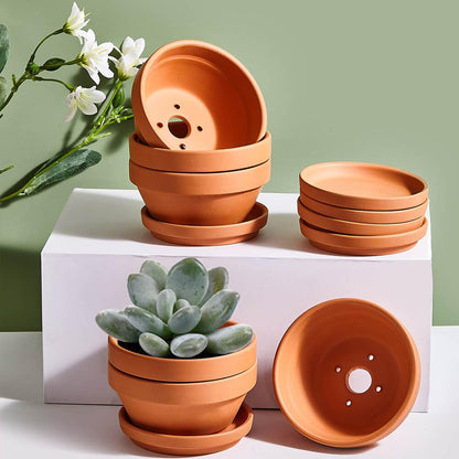5 Inch Shallow Terracotta Pot for Succulent - 6 Pcs Small Shallow Plant Pots with Drainage Hole and Saucer Mesh Pad, Clay Plant Pottery Pots for Cactus Succulent and Other Indoor Outdoor Plants