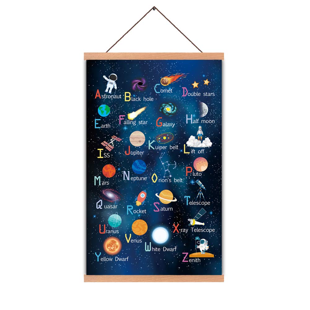 KAIRNE Framed ABC Alphabet Space Poster(28X45CM) Wall Art for Kids Room Nursery Classroom Decor