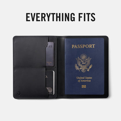 Ridge Passport Holder - Leather Travel Wallet, RFID Protection, Holds Passport, 6 Credit Cards, Folded Cash, And a Boarding Pass (Midnight Black)