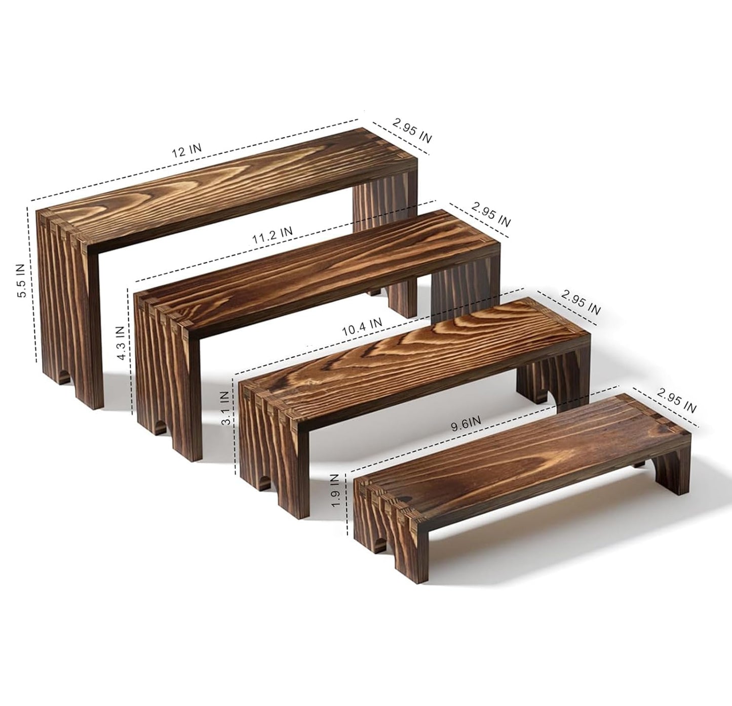 YUZUKYAUY Large 2 Set Stackable Wooden Cupcake Stand Tiered Riser Display Stands for Vendor Events Vendor Booth Display Items Farmhouse Decor Wood Dessert Table Display Set (Dark Brown, 2Pack)