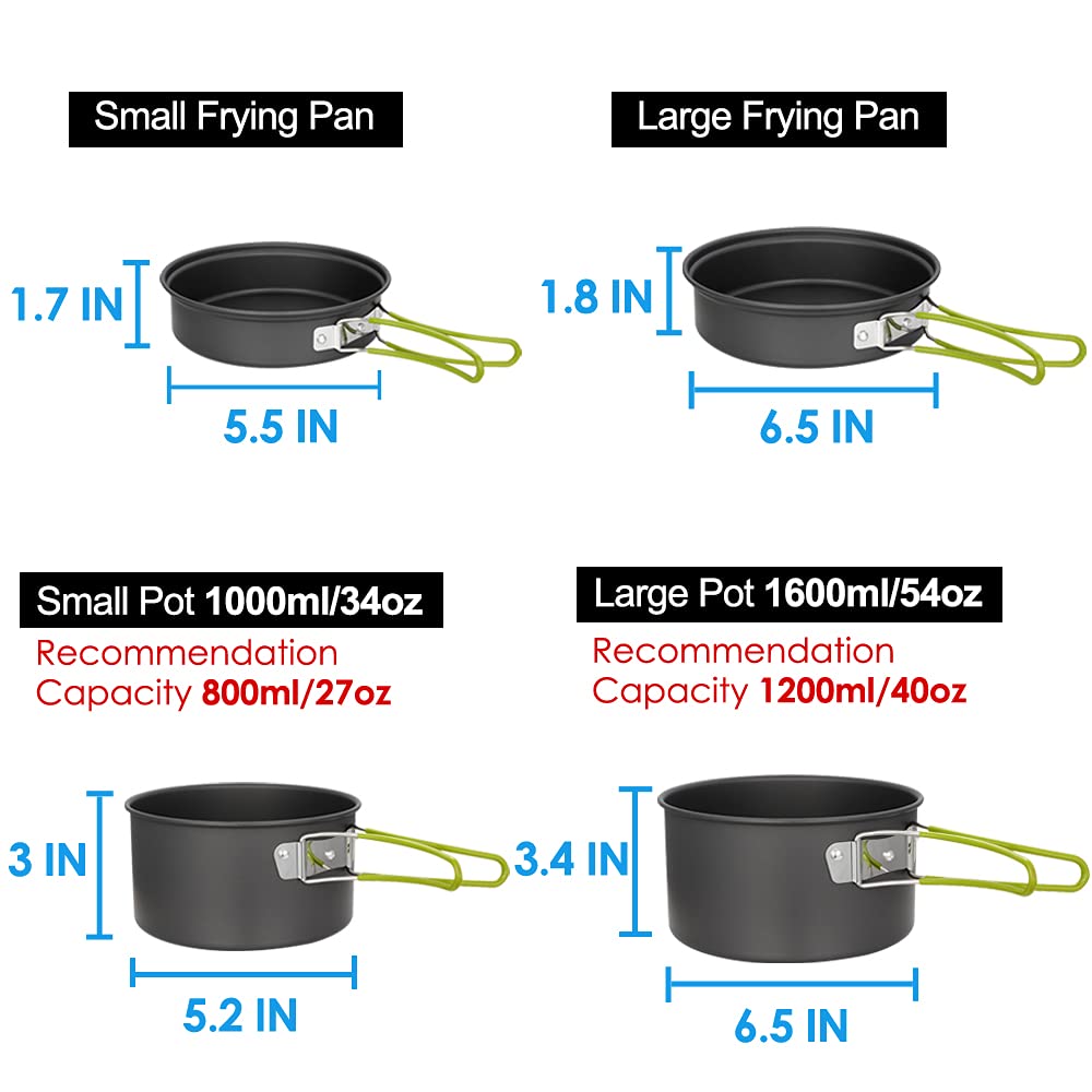 Gutsdoor Camping Cookware Set Camping Gear Campfire Utensils Non-Stick Cooking Equipment Lightweight Stackable Pot Pan Bowls with Storage Bag for Outdoor Hiking (11 Piece/Set)