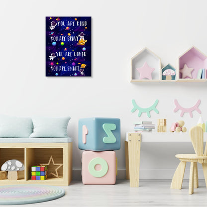 OTINGQD Outer Space Canvas Wall Art,Space Nursery Decor,Positive Affirmations Wall Decor for Boys,You Are Kind Spaceman Wall Art for Boys Kids Bedroom Playroom Nursery