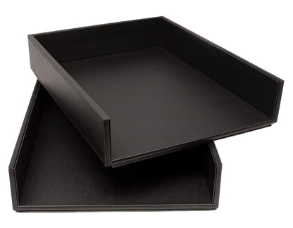 Armory by Castle - Leatherette Two Stackable Paper Trays Desk Organizer - Clutter Organizer for Home, Office, Personal, and Employee Files (Two Paper Trays - Stackable)