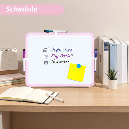 VUSIGN Small White Board Dry Erase, 14'' x 11'' Magnetic Dry Erase Board, Mini Whiteboard with Markers for Students, Fridge, Wall, Locker, Pink