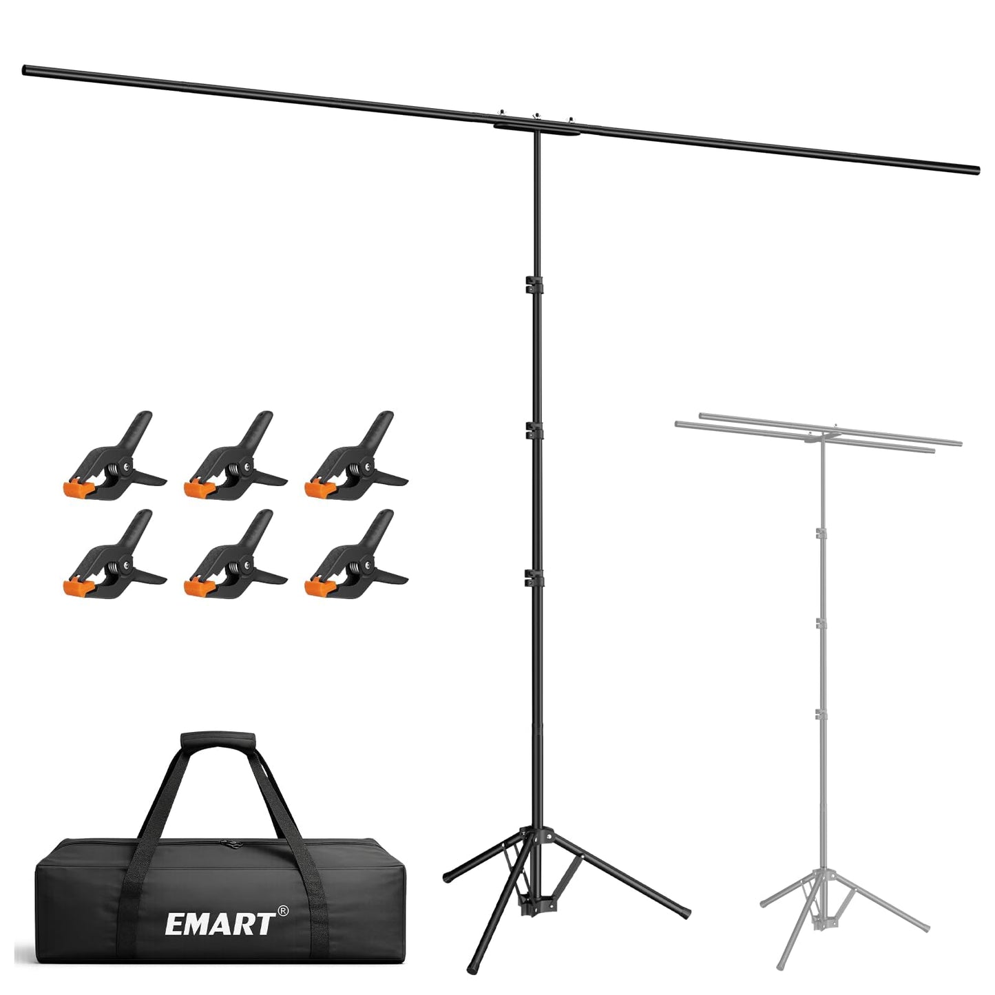 EMART 2-in-1 T Shape Backdrop Stand 8.7x7ft(WxH), Portable Photo Backdrop Stand Kit with Carring Bag and 6 Clamps, Adjustable Double Crossbar Green Screen Banner Holder for Party, Weeding, Photo Booth