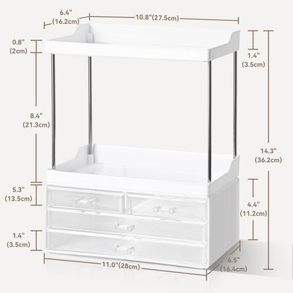 Brothersbox Bathroom Organizers and Storage, 5-Tier 4-Drawer Makeup Organizer Countertop, Multi-Purpose Large Makeup Vanity Organizer, Hair Product, Perfume & Skincare Storage, White