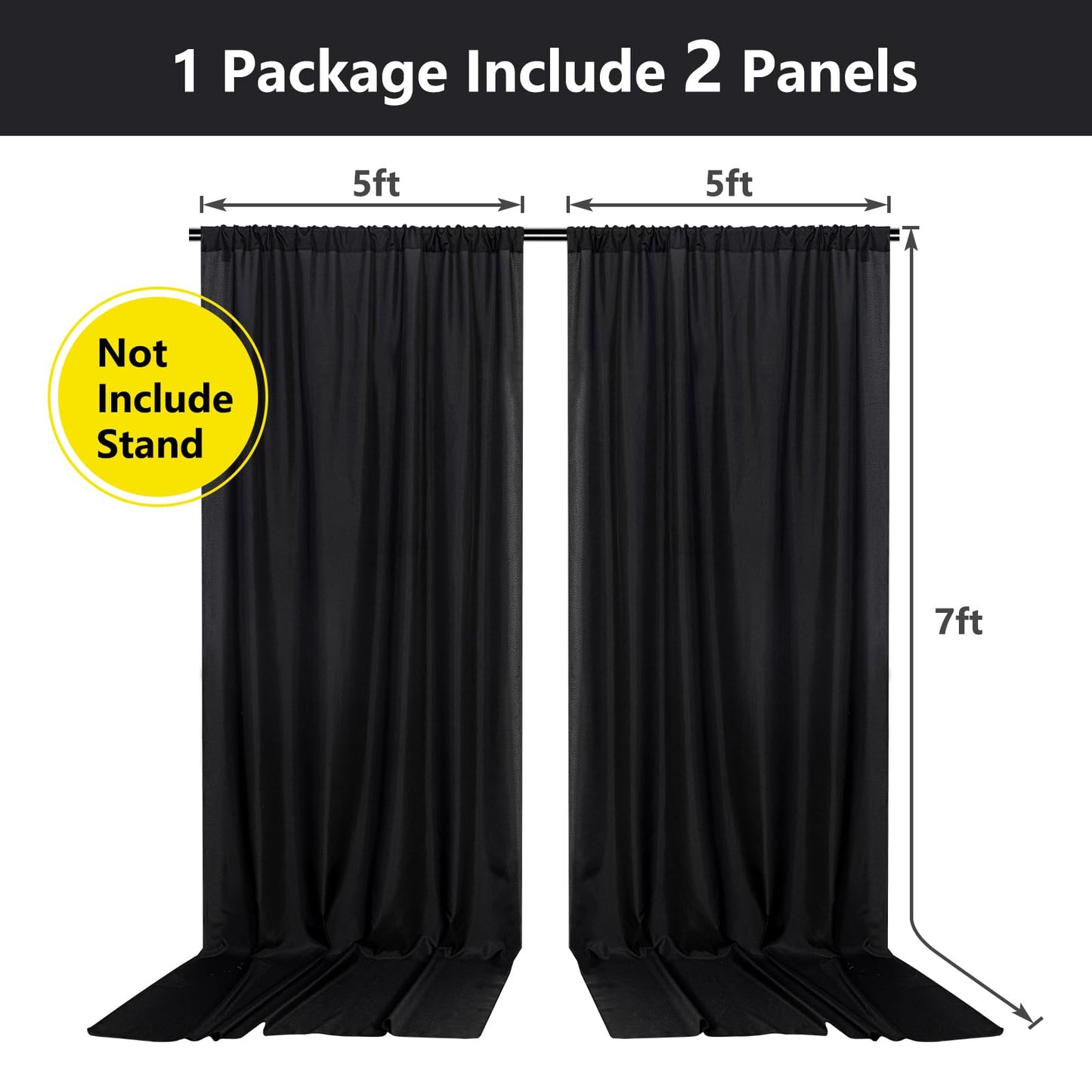 Black Backdrop Curtain for Party, Halloween Backdrop Rod Pocket Photo Drapes Panels Fabric Curtain Backdrop Black Birthday Party Decor for Boys Teens Men,5ft x 7ft, 2 Panels