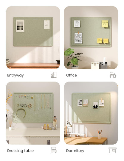 Fluxynara Bulletin Board, 23.6" x 17.5" Cork Board Alternative with 12 Safe Removable Adhesive Tabs, Foldable Felt Pin Board for Home Office, Classroom, Bedroom,Entryway for Walls—Sage