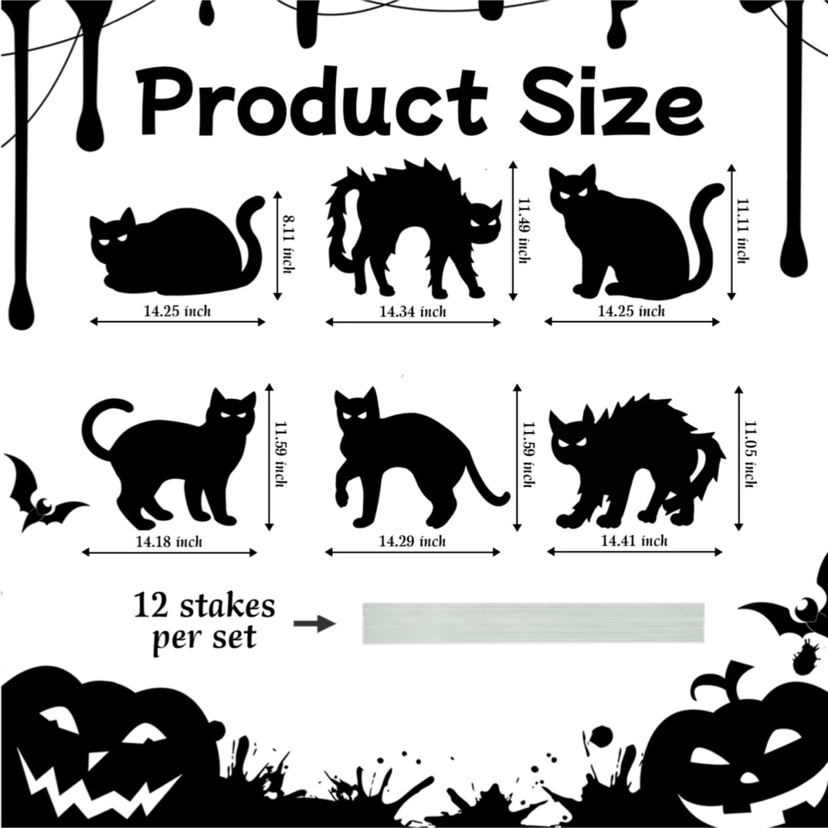 Zoonlinpp 6 Pcs Halloween Black Cat Yard Signs with Stakes, Scary Silhouette Decor Cats Openwork Eyes Halloween Decorations for Outdoor Lawn Garden Graveyard Party Supplies