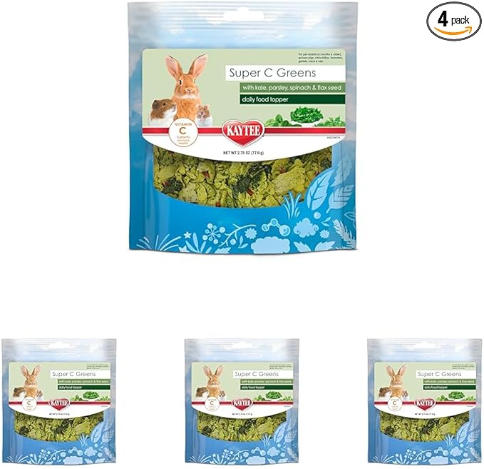 Kaytee Super C Greens, Daily Food Topper with Superfoods for Small Animal Pets, Contains Long-Lasting Vitamin C for Immune Support, 2.75 Ounces (Pack of 4)