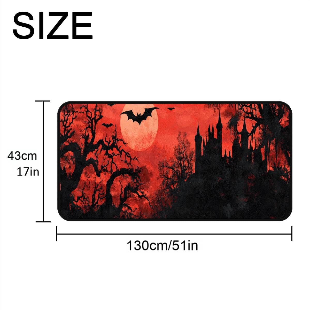 Ruiseye Halloween Bat Kitchen Floor Mat,Laundry Room Runner Rugs 51''x17'',Non-Slip,Floor Mat Runner for Laundry Room, Kitchen,Bathroom,and Mudroom