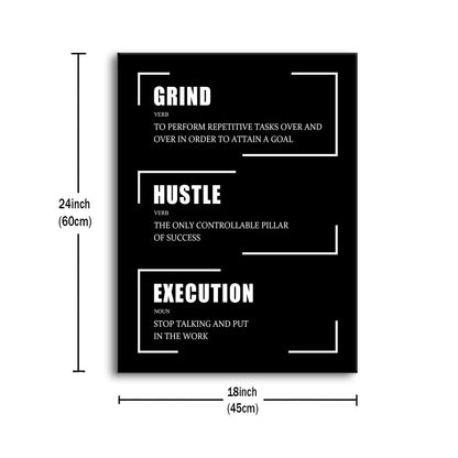 Motivational Canvas Wall Art Grind Hustle Execution Entrepreneur Quotes Poster Print Inspirational Pictures Painting for Office Class Room School Wall Decoration Stretched and Framed [18''Wx24''H]
