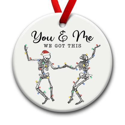 SOL VIBES Couple Christmas Ornament 2025, Xmas Hanging Ornaments, Dancing Skeleton Ornament on Christmas or Halloween, You & Me Gifts for Love and Friendship, Girlfriend, Boyfriend, or Soul Sisters