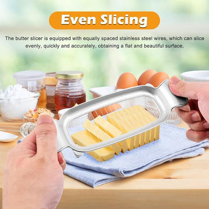 2 Pcs Butter Slicer Cutter, Aluminum Alloy Multipurpose Cheese Slicer with 2pcs Cheese Spreader, Handheld Butter Cutter Single Stick Makes Cutting Cheese, Butter, Eggs Into Average