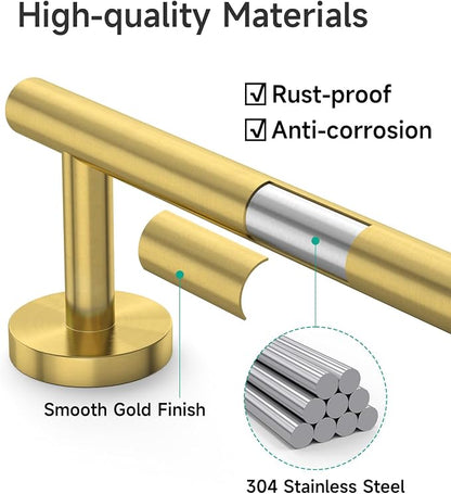 USHOWER Light Gold Towel Bar, 14-Inch Towel Racks for Bathroom Wall-Mounted, SUS304 Stainless Steel Towel Rod (Total Length 16-Inch)
