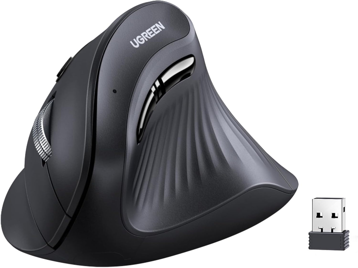 UGREEN Vertical Wireless (Bluetooth 5.0+2.4G) Ergonomic Mouse with 5 Buttons, 1000/1600/2000/4000 DPI, Prevention of Mouse Arm, Vertical Mouse Compatible with PC/Laptop/Tablet, Black
