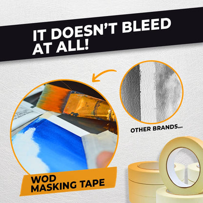 WOD MT5 Utility Grade Masking Tape, 4 inch x 60 yds. (Pack of 12) for Home or Office air-Dry Painting, Labeling, & Packing. Leaves no Residue