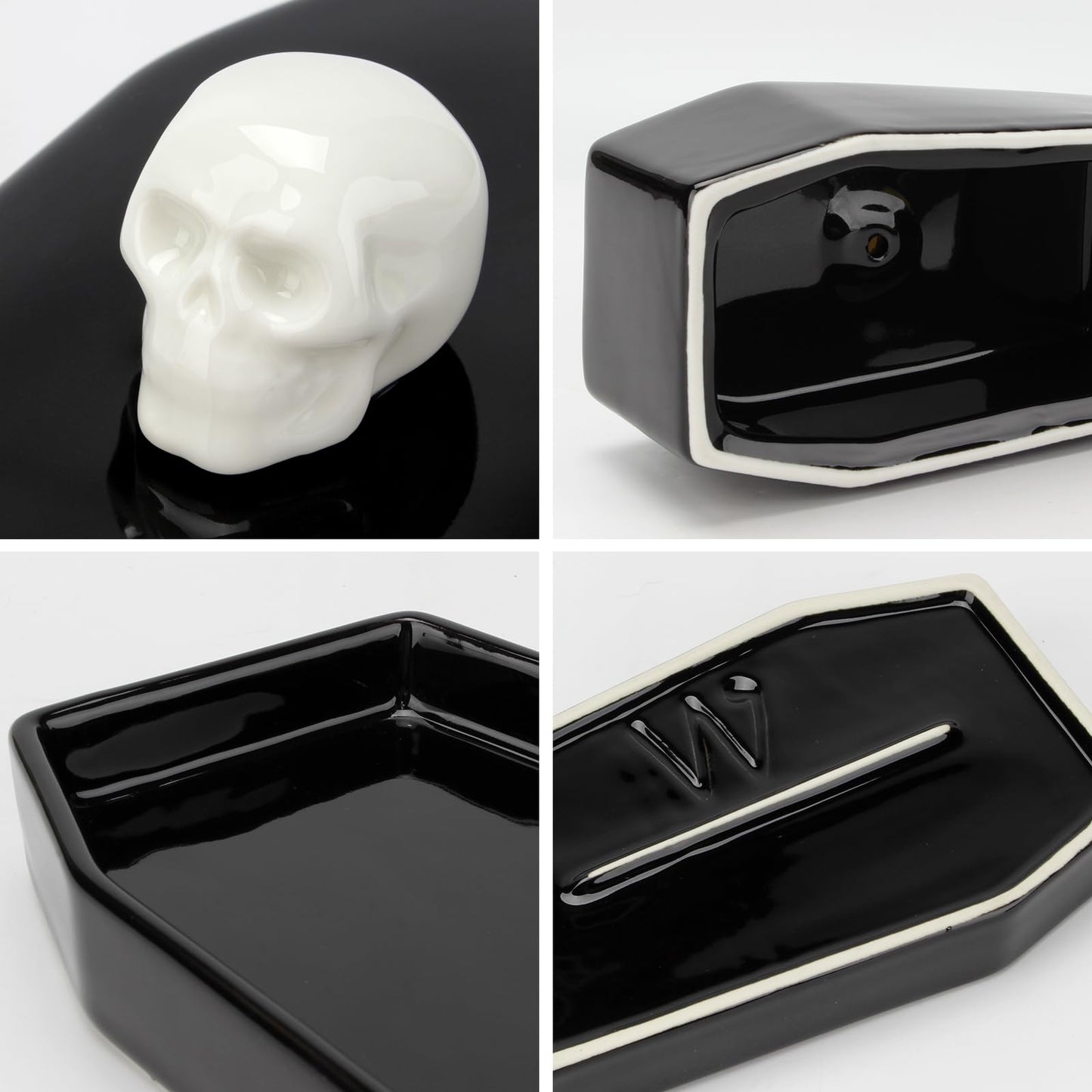 Kcgani 1 Pcs Ceramic Butter Dish with Lid Set, Black Gothic Skull Shape Butter Container Holds for Countertop, Ceramic Gothic Kitchen Utensils Butter Keeper for Table Decor Festivities Party Supplies