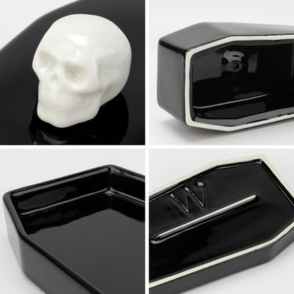 Kcgani 1 Pcs Ceramic Butter Dish with Lid Set, Black Gothic Skull Shape Butter Container Holds for Countertop, Ceramic Gothic Kitchen Utensils Butter Keeper for Table Decor Festivities Party Supplies