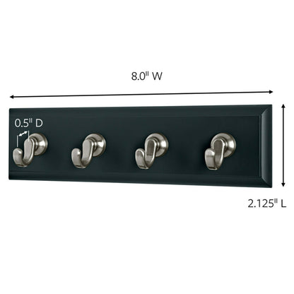 3M Command HOM18SES Decorative Key Rail, 8w x 1 1/2d x 2 1/8h, Black/Silver, 4 Hooks/Pack