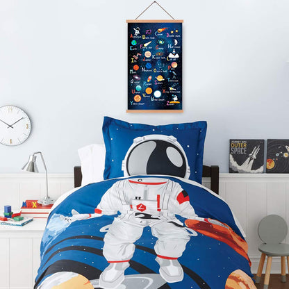 Outer Space Art Print With Wood Magnetic Poster Hanger Frame, Astronomy Alphabet Letters Canvas Wall Art ,Abstract Universe Educational Poster,40X64CM Hanging Painting For Home kids Classroom Decor