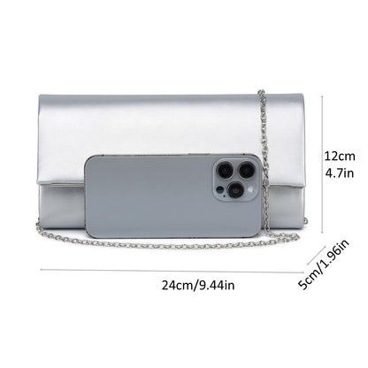 DETARA Women Evening Bag Vegan Leather Clutch Purse Shoulder Crossbody Envelope Bag for Party Wedding Prom Bridal (Silver 1818)