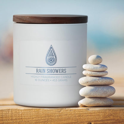 Carolina Rain Showers Scented Candle, 16 oz Wellness Relaxing Aromatherapy Candle, 2 Wick White Jar Soy Blend Wax, Candles for Home, 60H Burn - Made in The USA