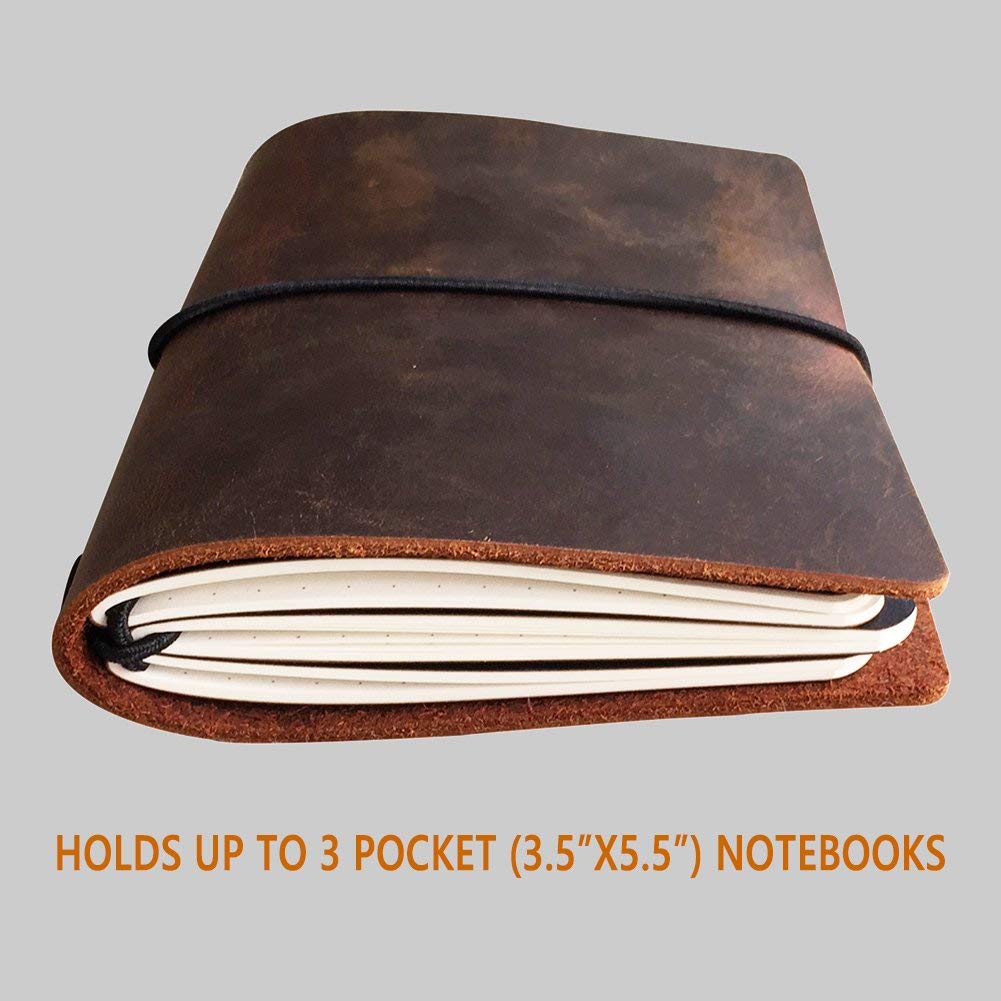 newestor Pocket Travelers Notebook, Refillable Leather Travel Journal for Men & Women, Notebook Cover for Field Notes, Moleskine Small 3.5 x 5.5 Inches, Brown
