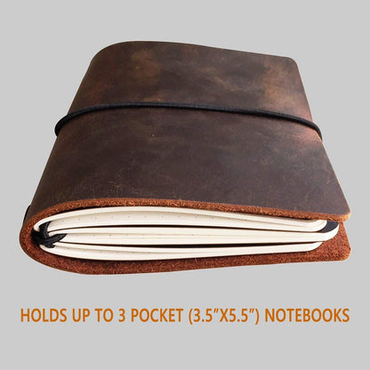 newestor Pocket Travelers Notebook, Refillable Leather Travel Journal for Men & Women, Notebook Cover for Field Notes, Moleskine Small 3.5 x 5.5 Inches, Brown