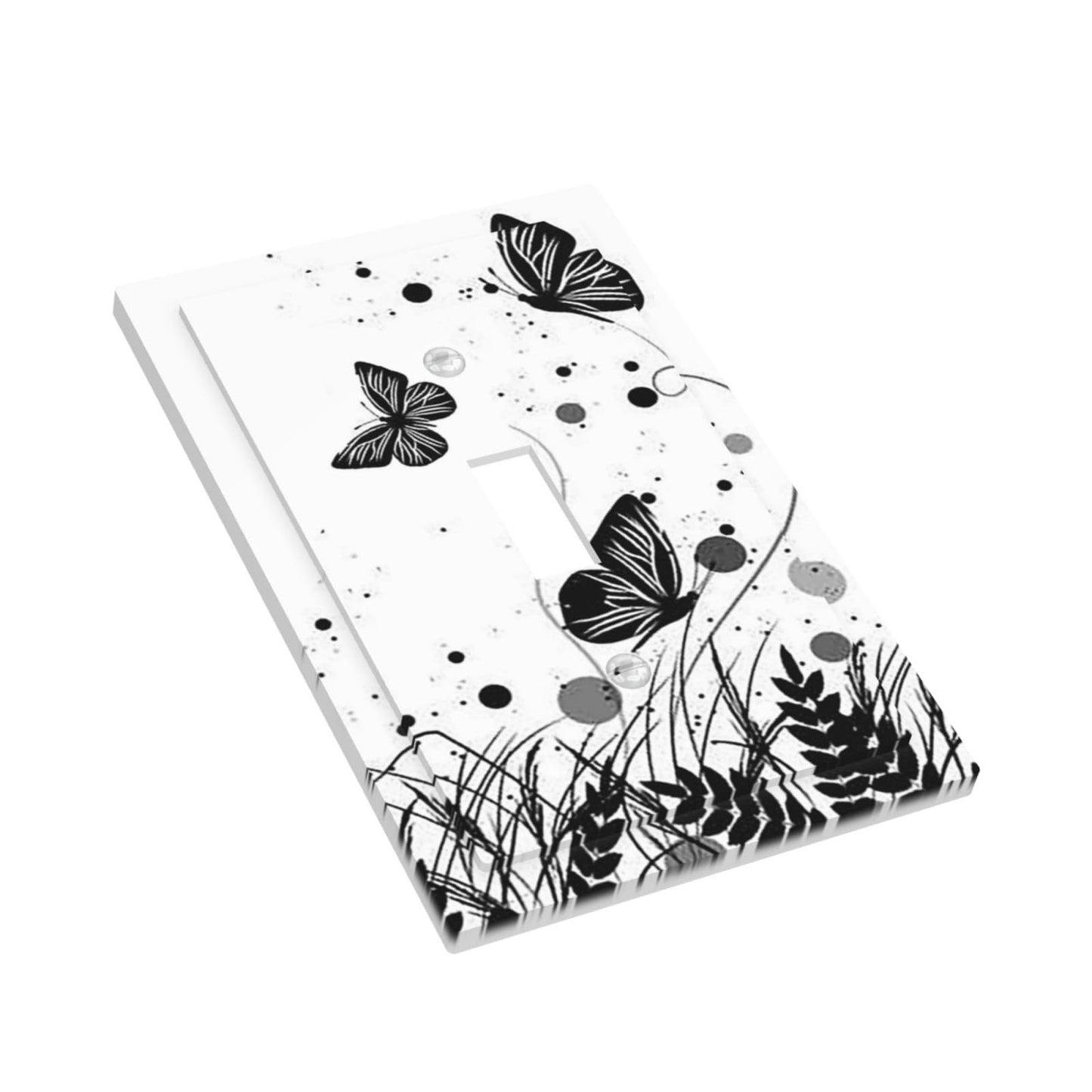 Butterfly Single Toggle Light Switch Cover Plate Decorative Wall Plates 1 Gang Black White Faceplate for Farm House Bedroom Kitchen Living Room Plastic Art Decora