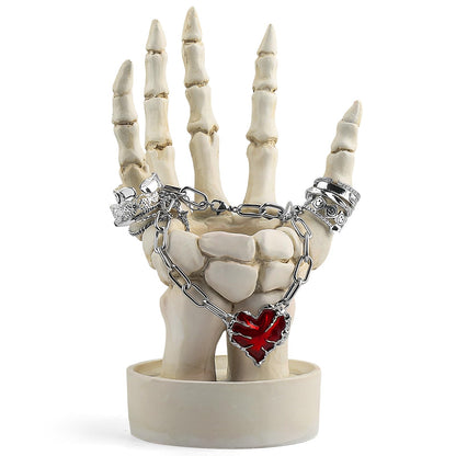 Halloween Decorations Indoor Skeleton Hand Ring Holder Tealight Candle Holder for Gothic Table Decor Jewelry and Earring Organizer White