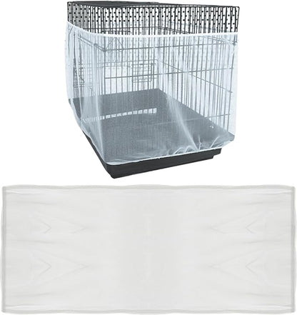 Adjustable Birdcage Seed Feather Catcher Bird Cage Net Cover Soft Skirt Guard Birdcage Nylon Mesh Netting for Parrot (118 x 39.4 Inch) (White)