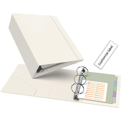 Ospelelf Leather Mini Binder Vintage Hardcover 2 Inch Rings, Professional Small 3 Ring Binders Organizer Suitable for 5.5" x 8.5" Documents, Binder Dividers with Tabs, Beige