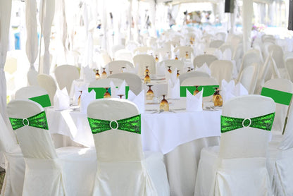 LIZIMI Sequin Chair Sashes Stretch Chair Bands Spandex Polyester Bows for Party Hotel Wedding Banquets Decoration - 6 Pcs Green