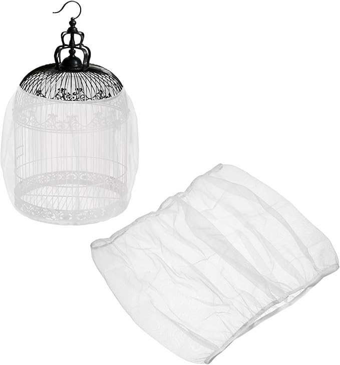 Bird Cage Seed Catcher, Bird Cage Net Cover Seeds Guard, Universal Birdcage Accessories, White, Circumference 59.1"-70.9", Height 21.7" for Parrot Cockatiel Enclosures