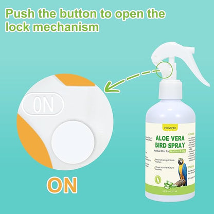Aloe Vera Bird Spray, Moisturizes Feathers Soothes Dry Itchy Skin, Supports Molting Healthy Plumage, Prevent Feather Plucking Gentle Care, Safe Effective for Parrots Finches All Birds, Odor-Free
