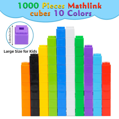 QUYSK 1000 Pcs Math Linking Cubes for Classroom, Kids Counting Blocks for Math STEM Connecting Cubes Math Manipulatives Linking Building Blocks for Spatial Intelligence, Counting,and Creativity