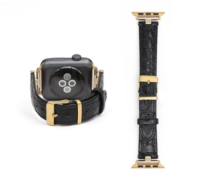 SNAKSTON Premium Faux Crocodile Leather Watch Band Compatible with Apple Watch Series Elegant Luxury Fashion Replacement Strap for Women Men Multi-Size Fit Luxury Multi-Tone Metal Buckle for iWatch Series 11/10/9/8/7/6/5/4/3/2/1/Ultra/SE (black, 42mm/44mm