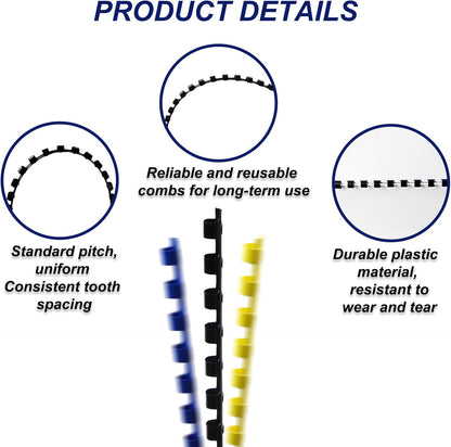 Rayson CR-8-100-M Plastic Binding Combs 5/16in. 21-Ring, 40-Sheet Capacity, Colorful Comb Binding Spines, Max. Binding A4 Size Paper (8.3"×11.7"), Box of 100