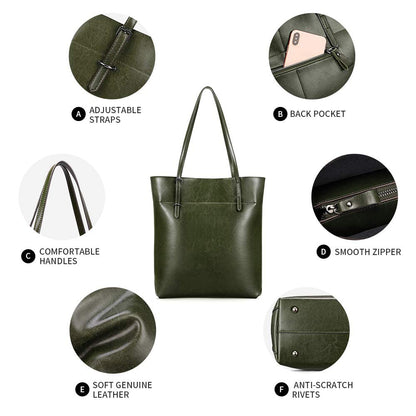 Kattee Vintage Genuine Leather Tote Shoulder Handbag for Woman with Adjustable Handles (Green)