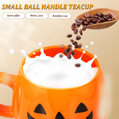 Healifty Halloween Pumpkin Mug with Spoon 12 Oz Ceramic Coffee Cup Pumpkin Shape for Home Office Tea Juice Milk Water