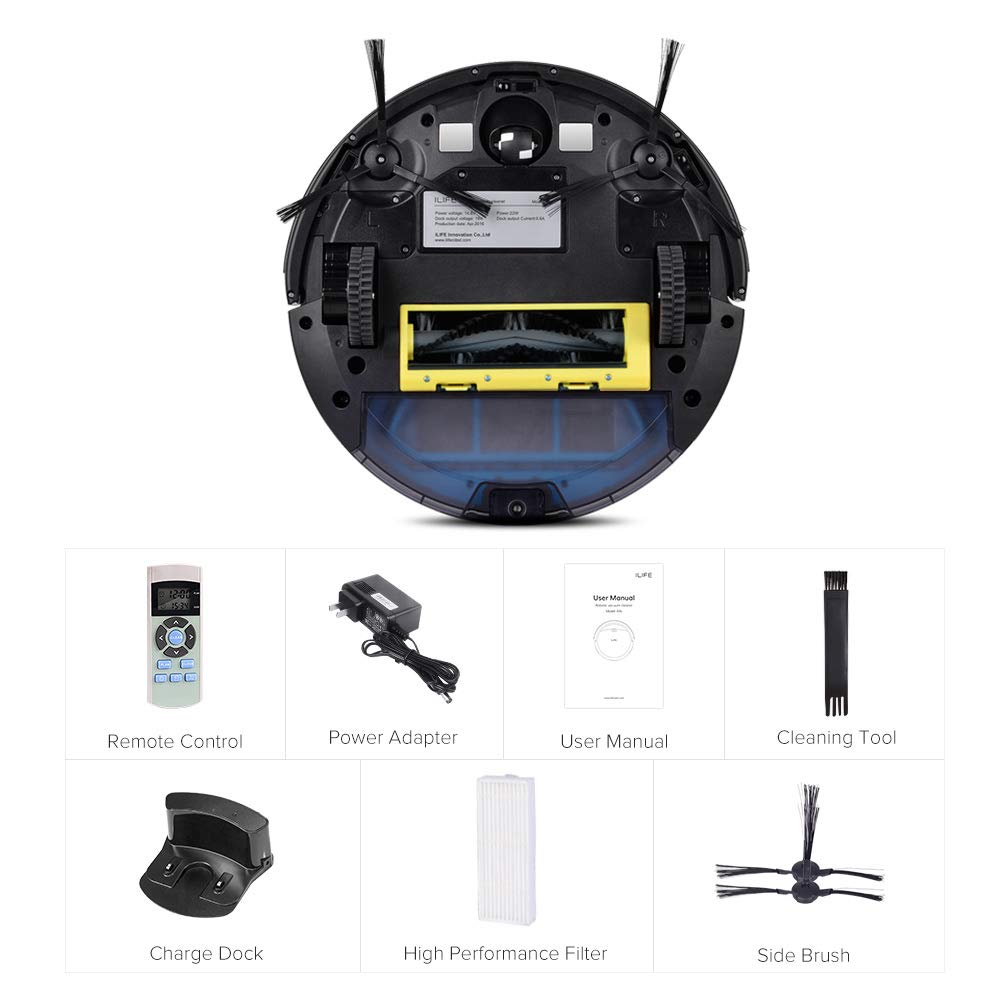 ILIFE V2 Robot Vacuum Cleaner, Tangle-Free Suction, 120 Mins Runtime, Slim, Self-Charging Robotic Vacuum Cleaner, Ideal for Pet Hair and Hard Floors