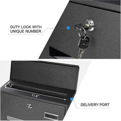Locking Mailbox Wall Mounted Vertical mailboxes with Key Lock Large Capacity Steel Cover Metal Postbox for House Home Outside,Key Lock Drop Box with Galvanized Cover,13.6 x 12.8 x 4.3Inch