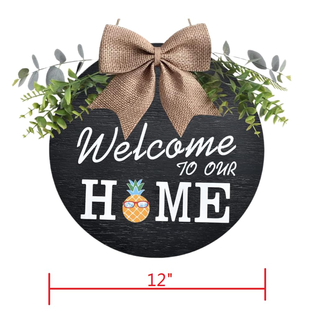 Welcome Wreaths Sign Wreaths Interchangeable Wooden Seasonal Welcome Sign Welcome to Our Home Wreath with Burlap Bow, Greenery and Seasonal Ornaments 12" Decrations for All Seasons