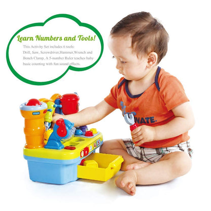 Yiosion Musical Learning Tool Workbench Toys for 1 Year Old Boy, One Year Old Boy Gifts, Toddler Tool Bench with Shape Sorter