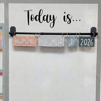 Chumia 16-29 Inches Magnetic Adjustable Calendar Holder Set Anchor Chart Date Cards Holder Flip Calendar Chart Rod for Office Whiteboard Crafts Home Decor Supplies(Square Hook,Black)