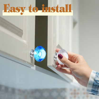Youyole 10 Pcs Colorful Drawer Crystal Knobs 30mm Glass Pull for Cabinets and Drawers Knobs for Dresser Drawers and Kitchen(Classic Style)