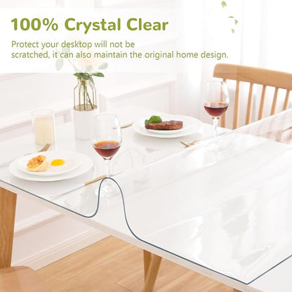 48 x 90 Inch Clear Table Cover Protector, Clear Table Protector for Dining Room Table, 1.5mm Plastic Table Cover, Waterproof Table Pad for Kitchen, Office
