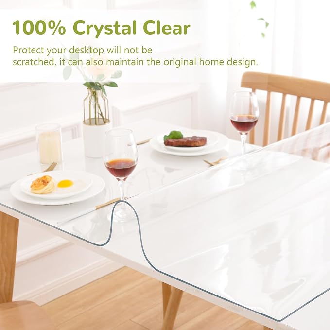 42 x 112 Inch Clear Table Cover Protector, Clear Table Protector for Dining Room Table, 1.5mm Plastic Table Cover, Waterproof Table Pad for Kitchen, Office