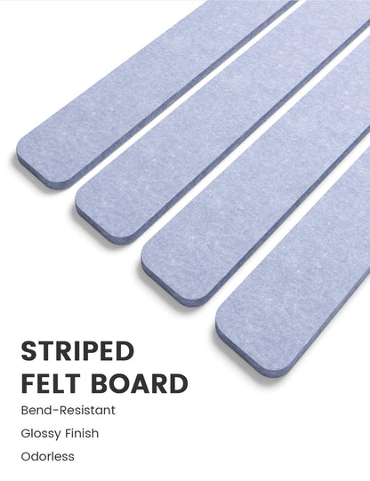 Fluxynara Cork Board Alternative Felt Strip Board 8-Pack 13"x2", Office Pin Board with 50 Push Pins, Adhesive Install for Bedroom Door & Home Office (Soft Periwinkle)